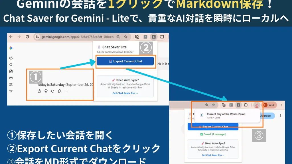 Chat Saver for Gemini - Lite 動作イメージ
